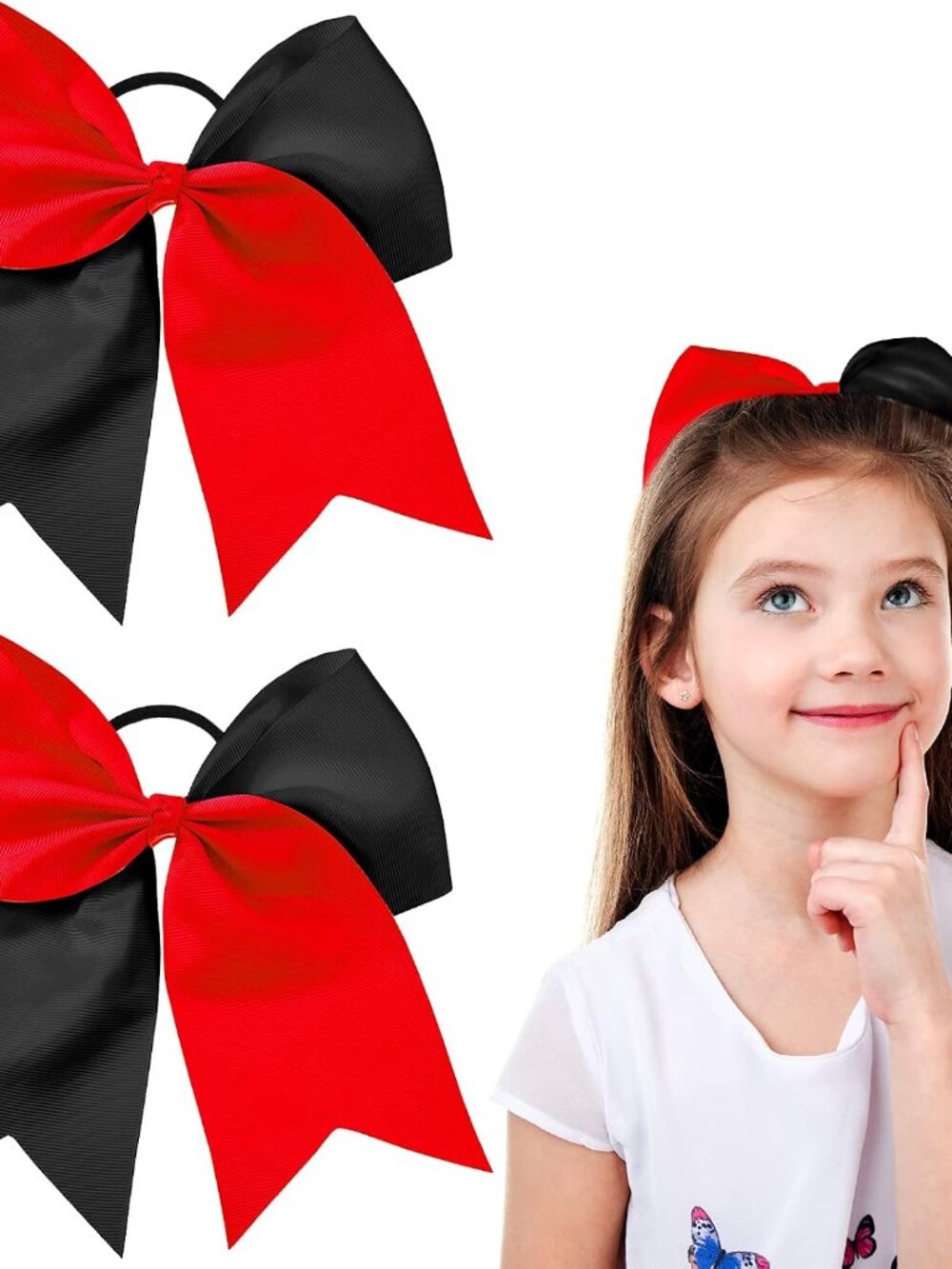 2 Pack Large Cheerleading Hair Bows,Red and Black